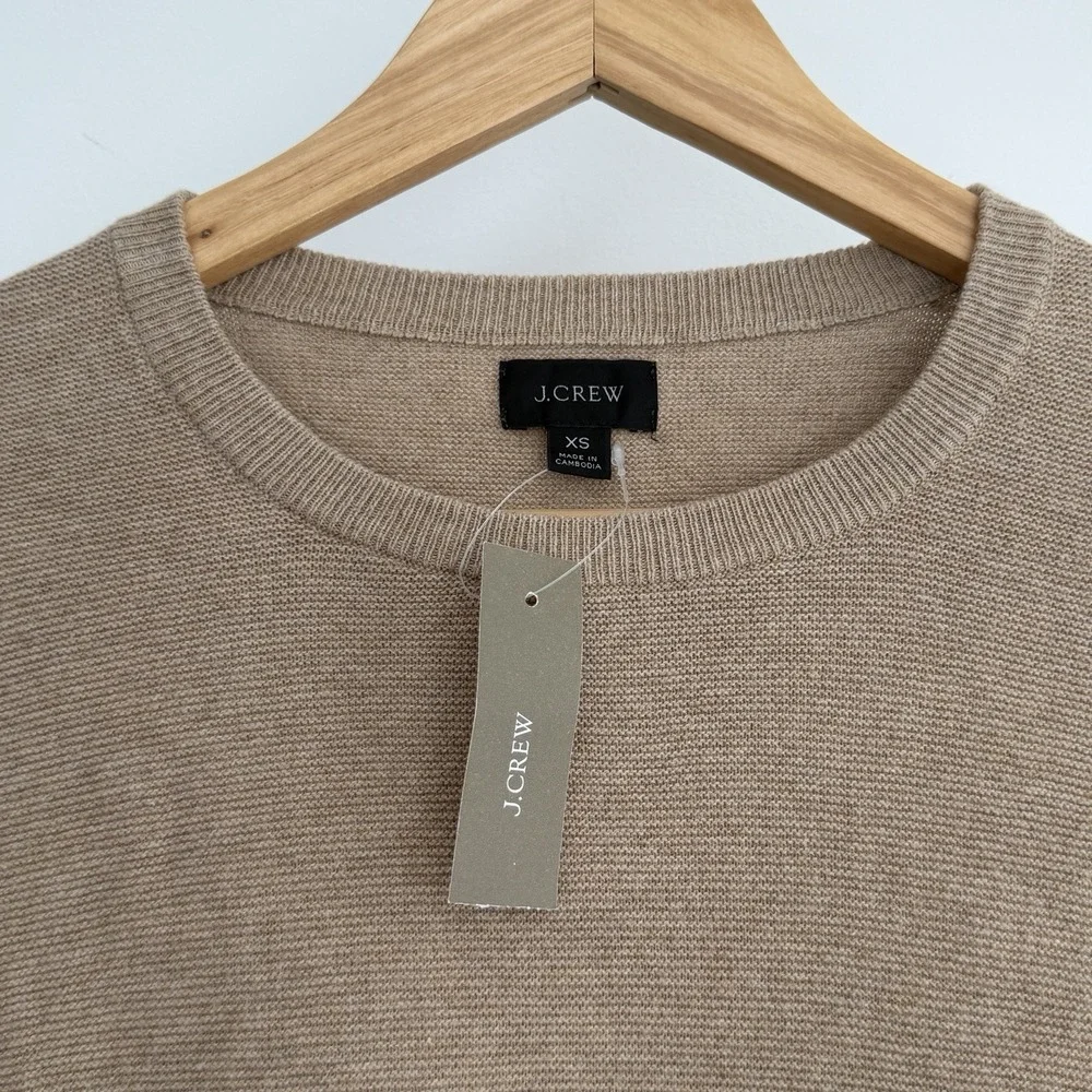 J Crew Cotton Crewneck Sweater Mens XS Brown Garter Stitch Heather Minimalist